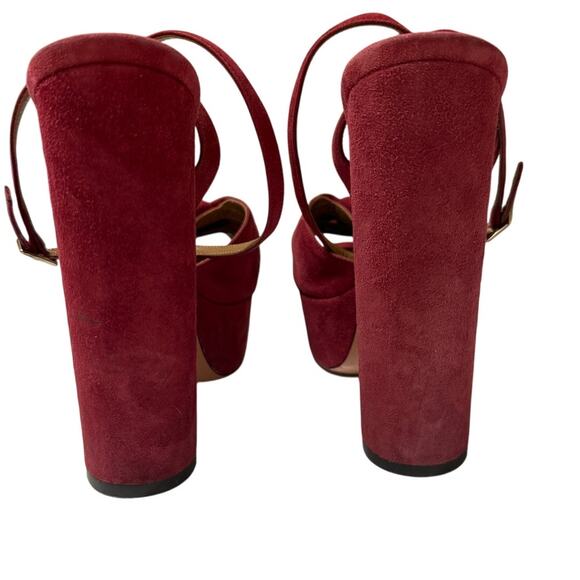Aquazzura Mira Red Suede Platform Heels IT 37.5 US 7.5 Block Slingback Sandals - Picture 5 of 15